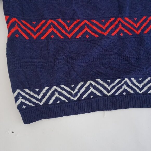 Vintage Tricot Boutique Blue Knit w Red White Design Crewneck Sweater L - Picture 7 of 9